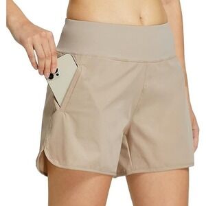 Willit Women's 4" Running Hiking Athletic Shorts w/ Liner - Khaki - Small